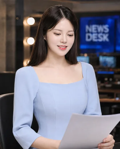 Ana'Rif's founder reading a script at the news desk