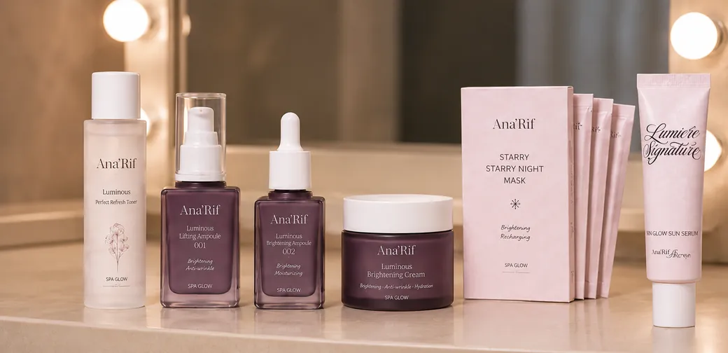 The Ana'Rif range on a lit vanity